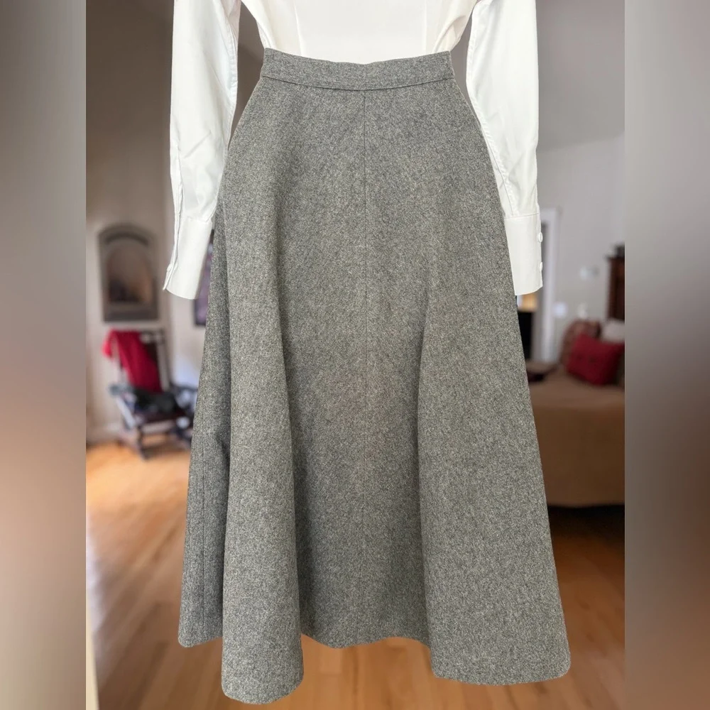 VTG 50s 60s Handmade Gray Wool Full A-Line Skirt, Size S